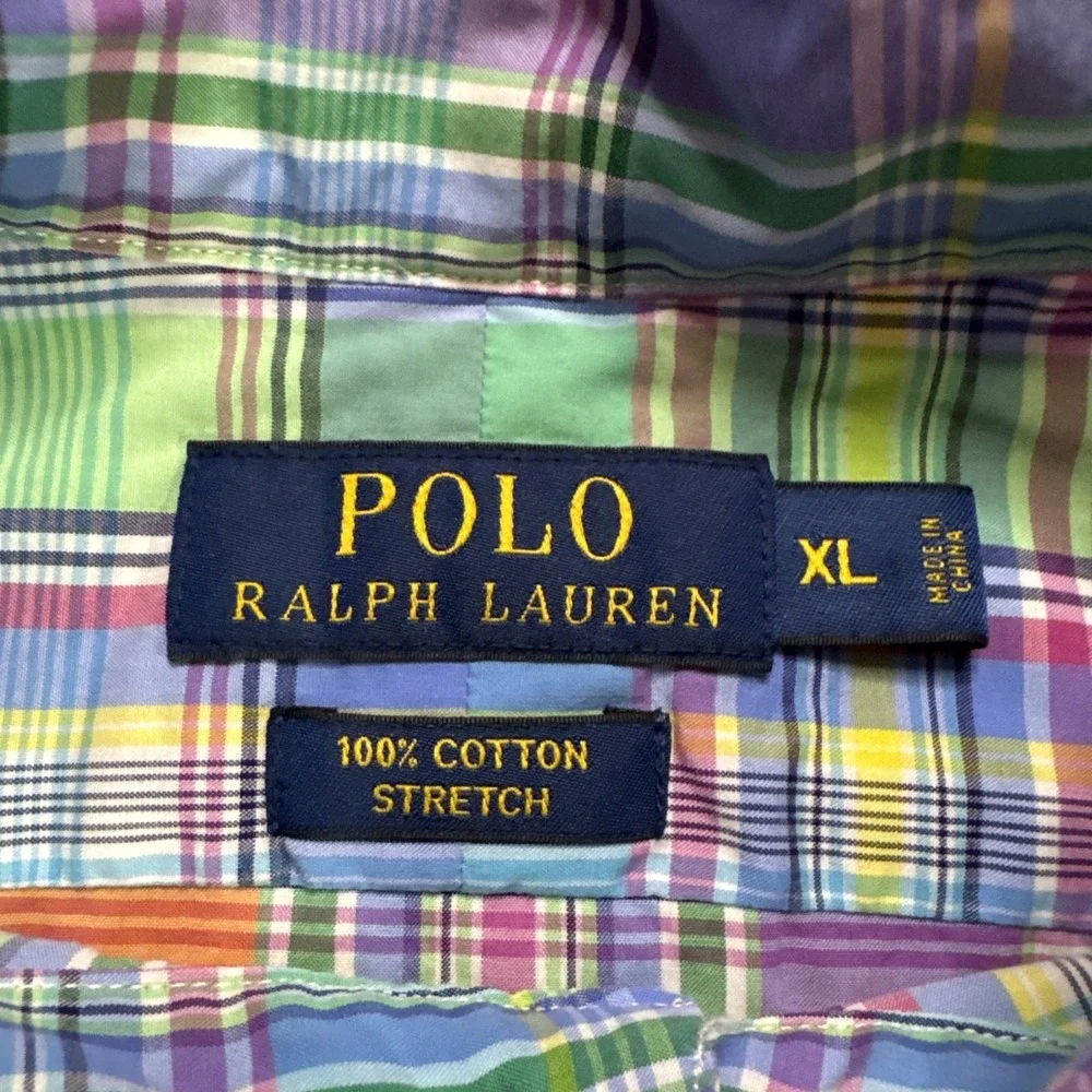 Polo Ralph Lauren Button Shirt Mens Sz XL Multicolor Madras Plaid Stretch Cotton